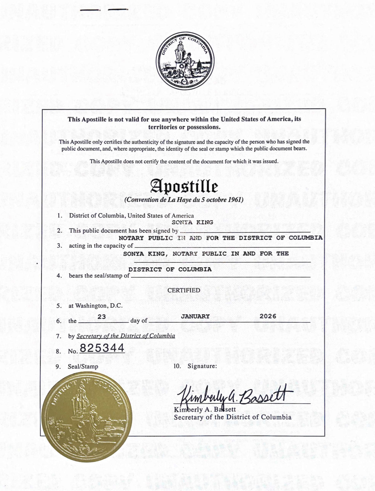 COA Apostillado de certificado.